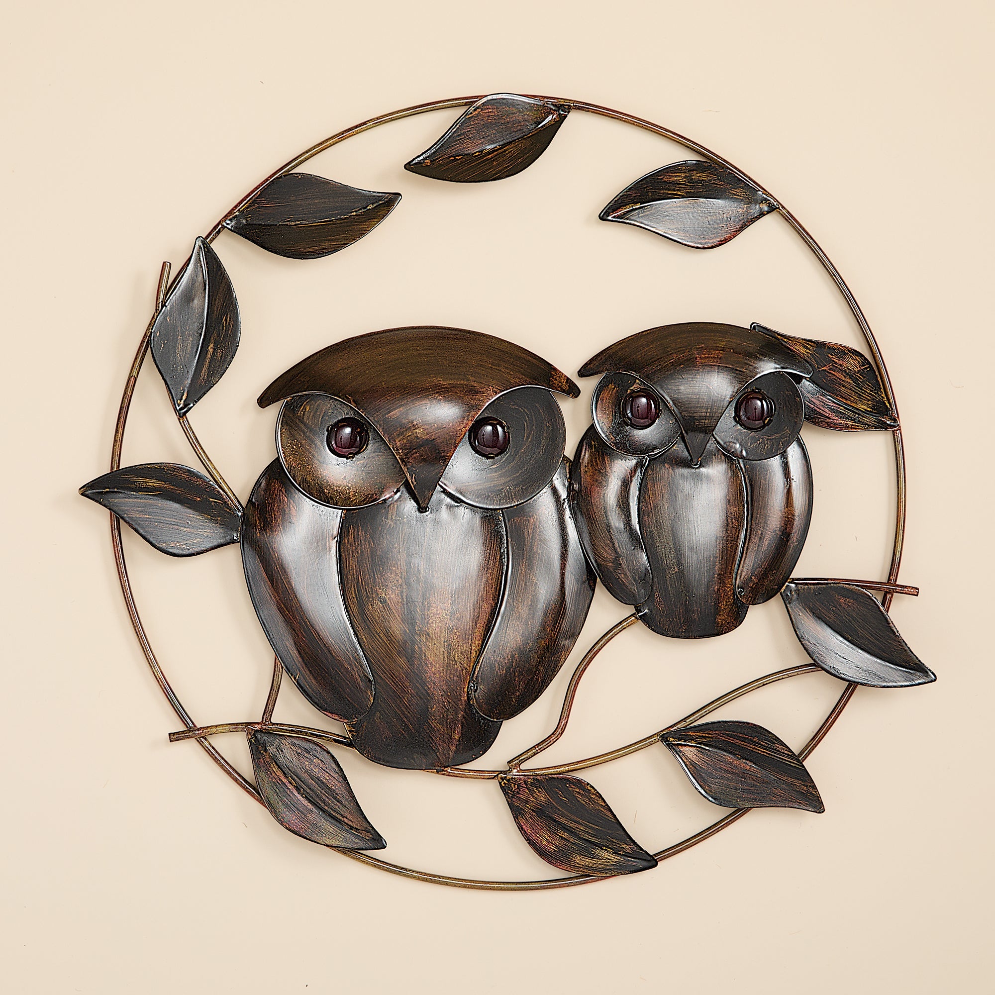 Flamed Metal Owl Duo Wall Art