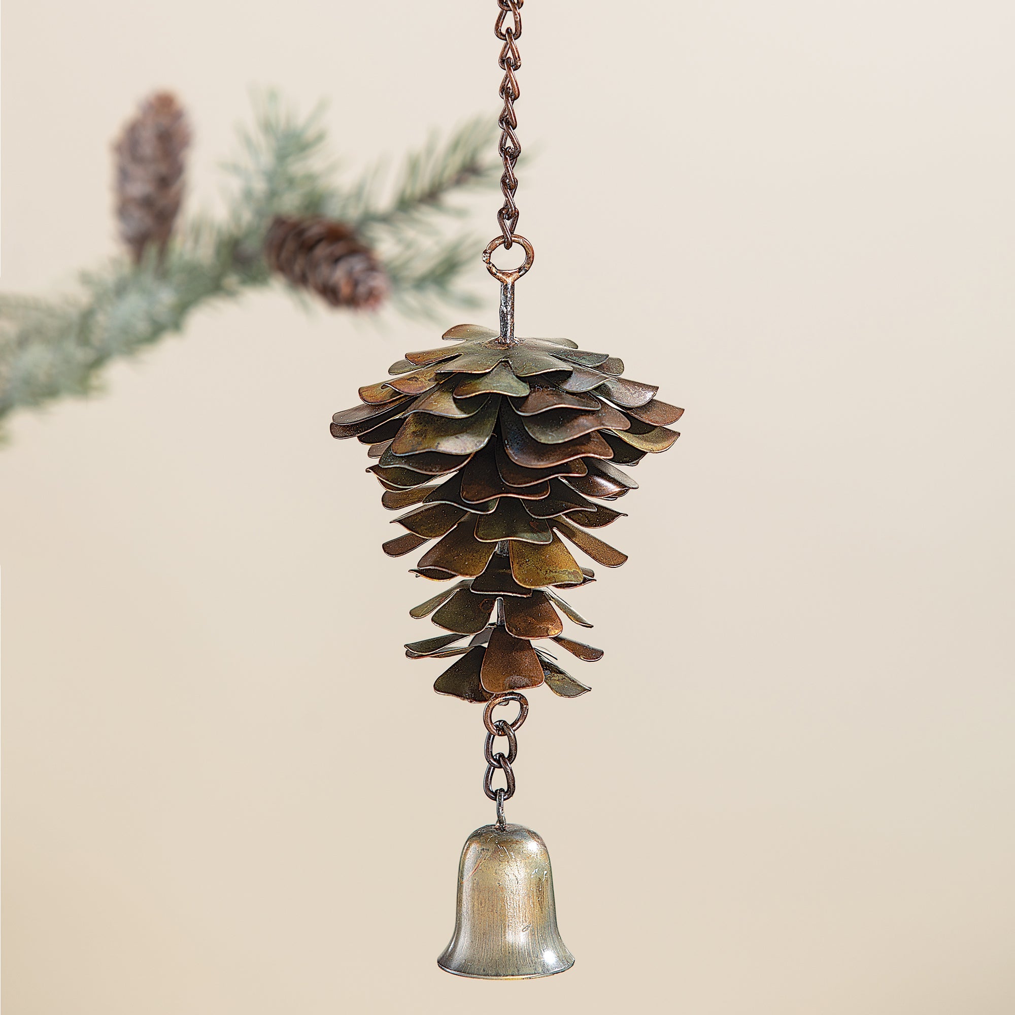Flamed Metal Pinecone Bell Ornament