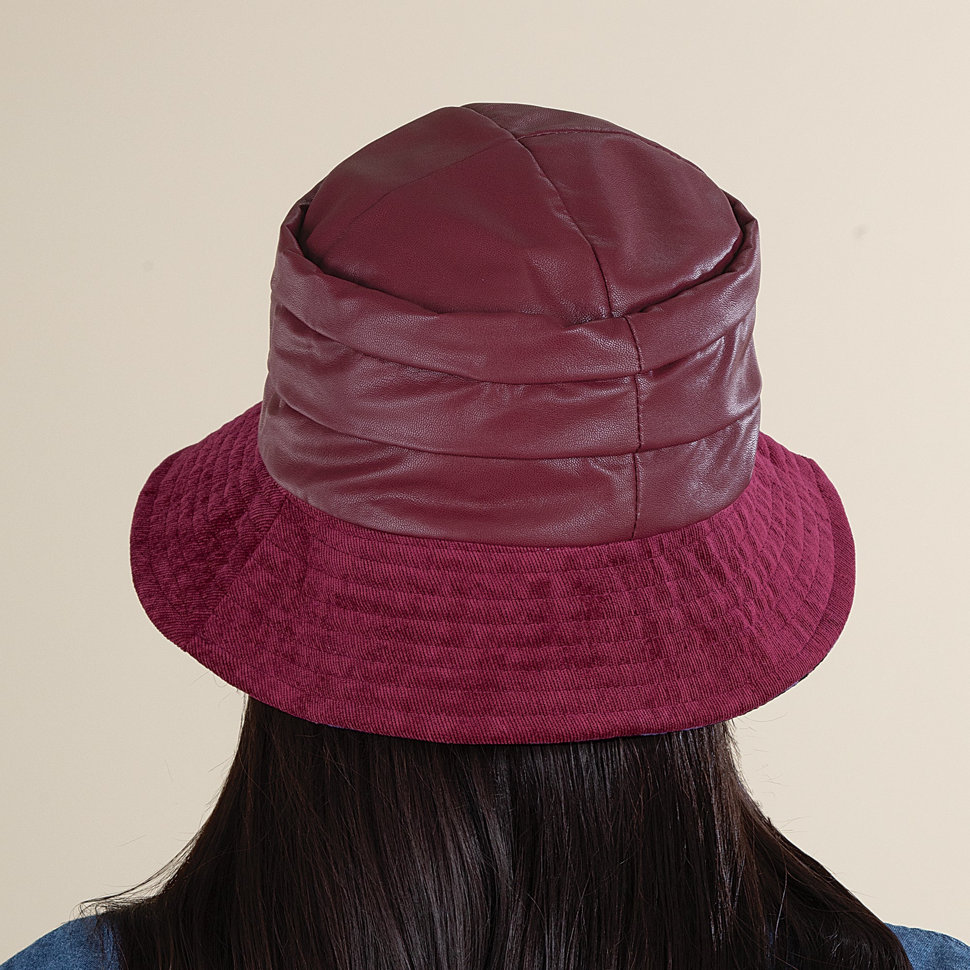 Antonia Burgundy Italian Suede-Brimmed Bucket Hat