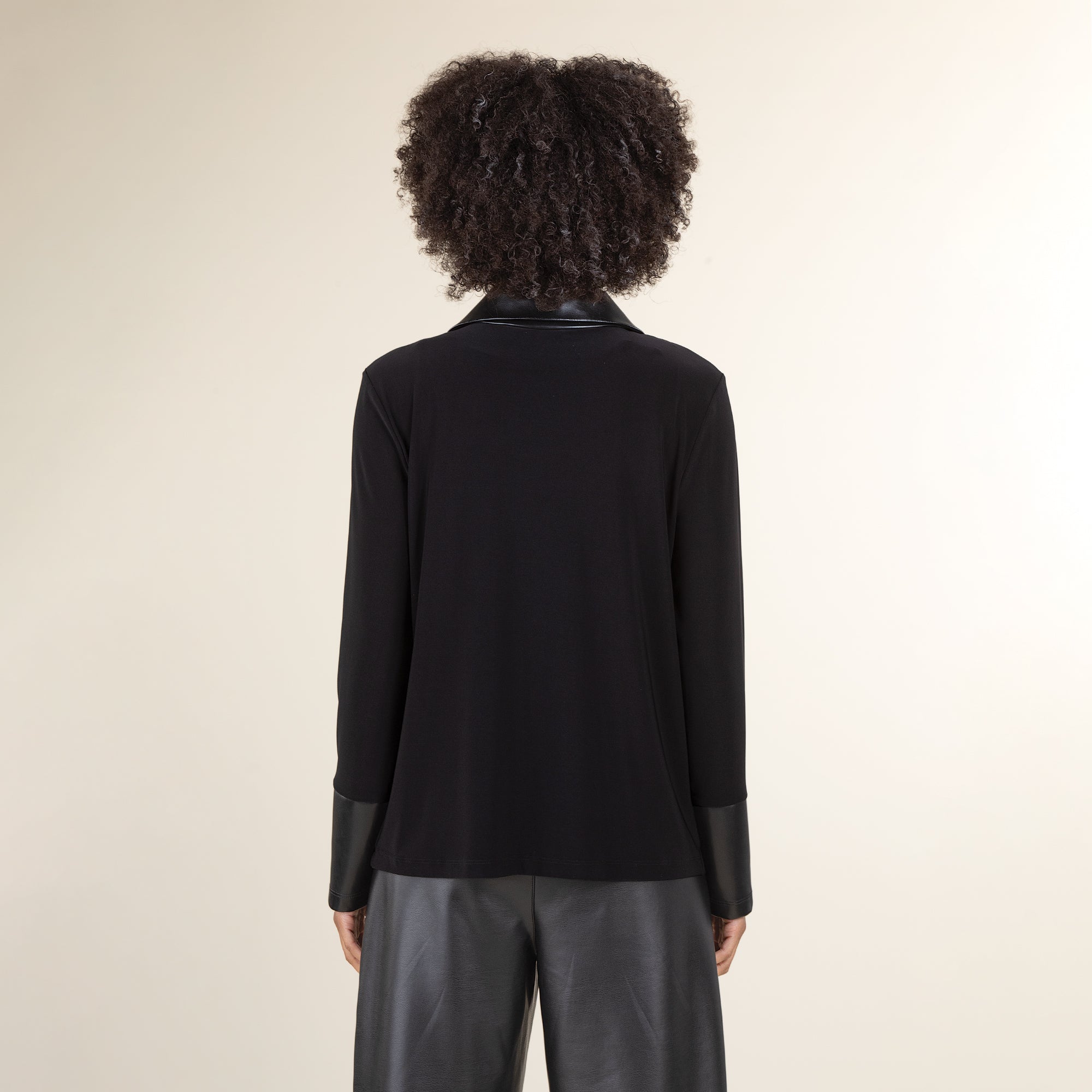 Mixed Materials Vegan Leather Zip Front Jacket