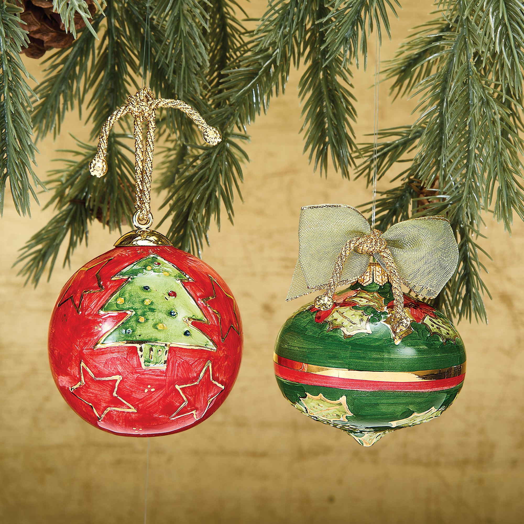 Hand-Painted Ceramic Holly Ornament (Preorder)