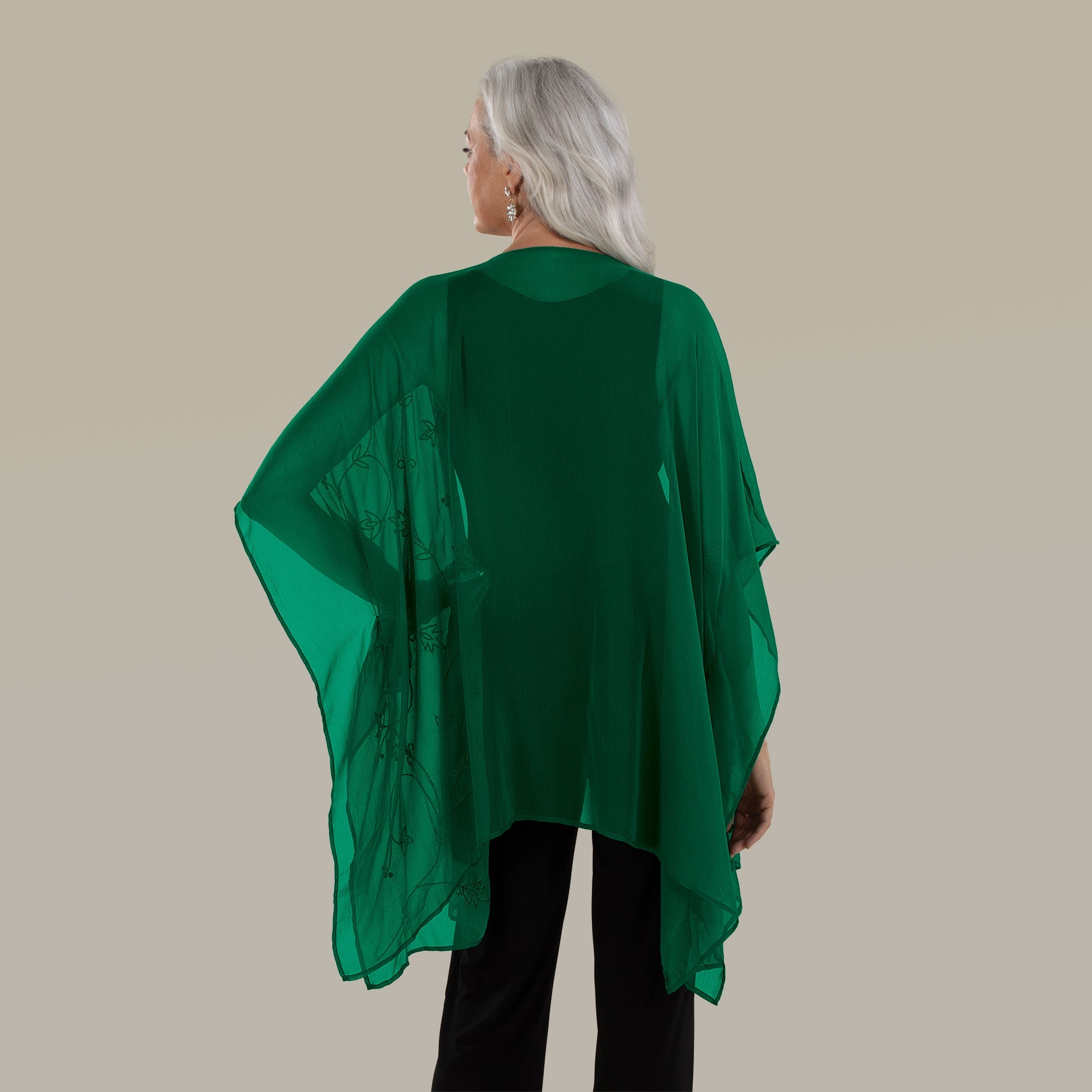Hand-Beaded Sheer Emerald Kimono (Preorder)