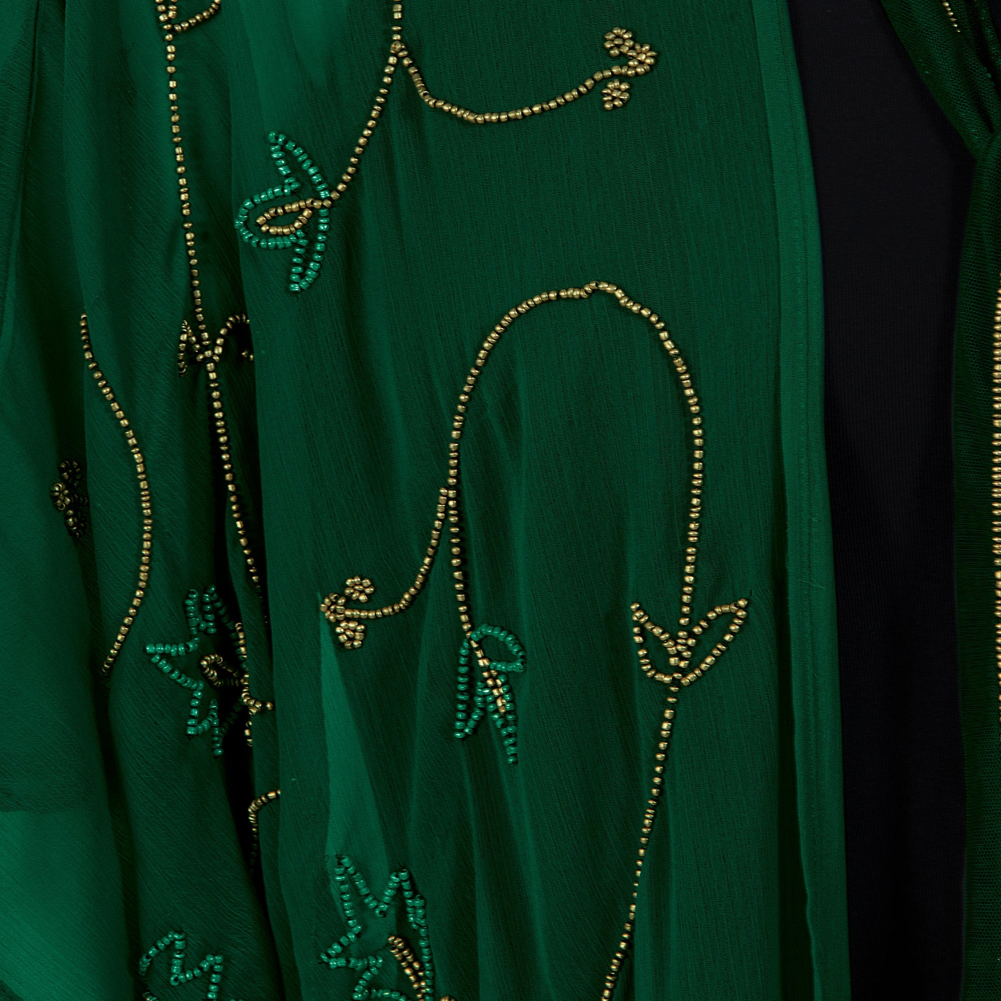 Hand-Beaded Sheer Emerald Kimono (Preorder)