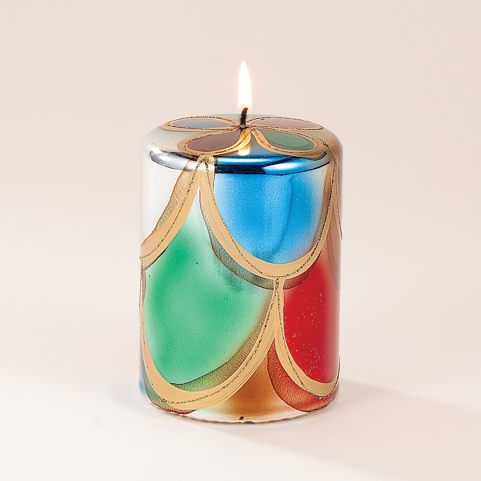 Short Scalloped Metallic Pillar Candle