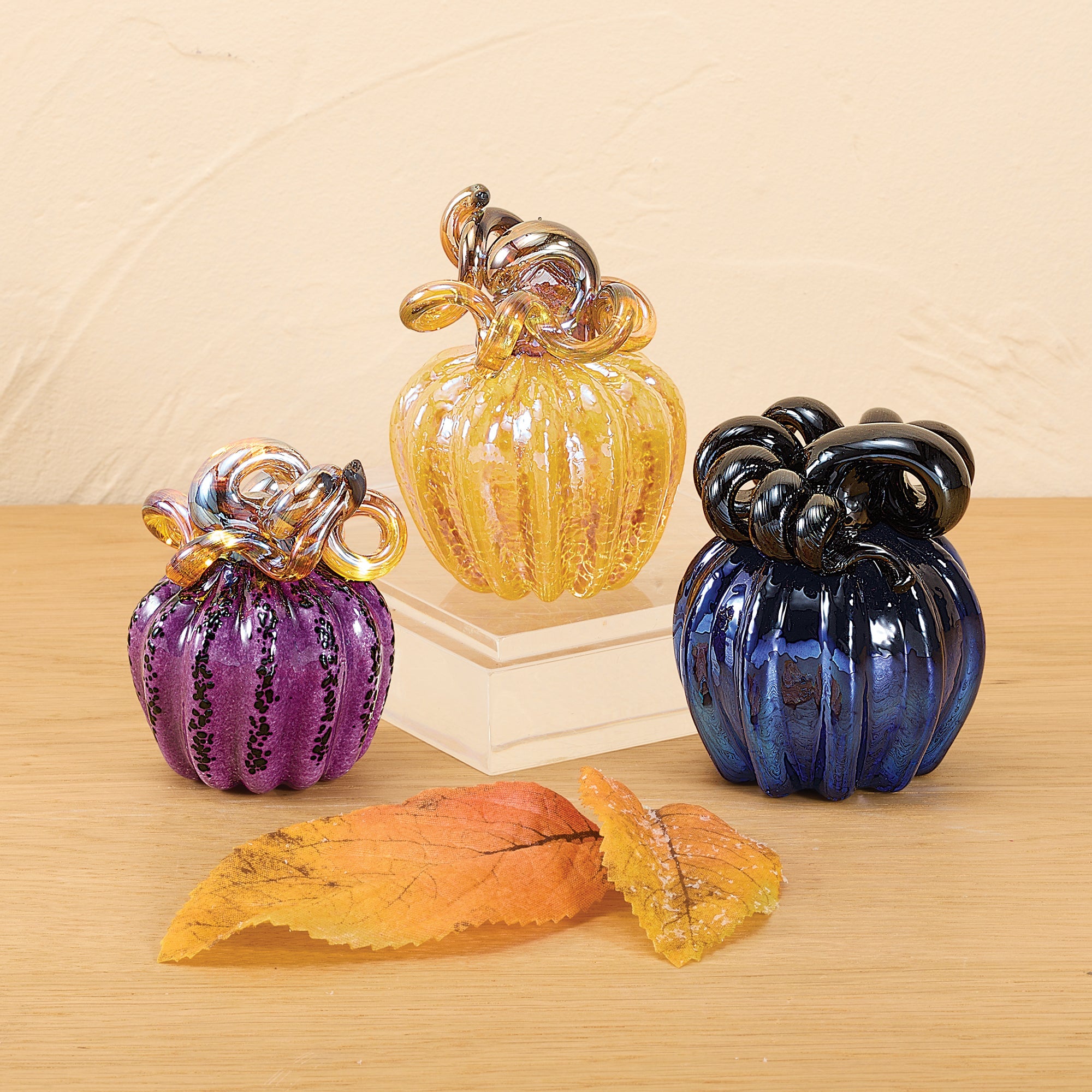 Hand-Blown Glass Petite Striped Plum Pumpkin