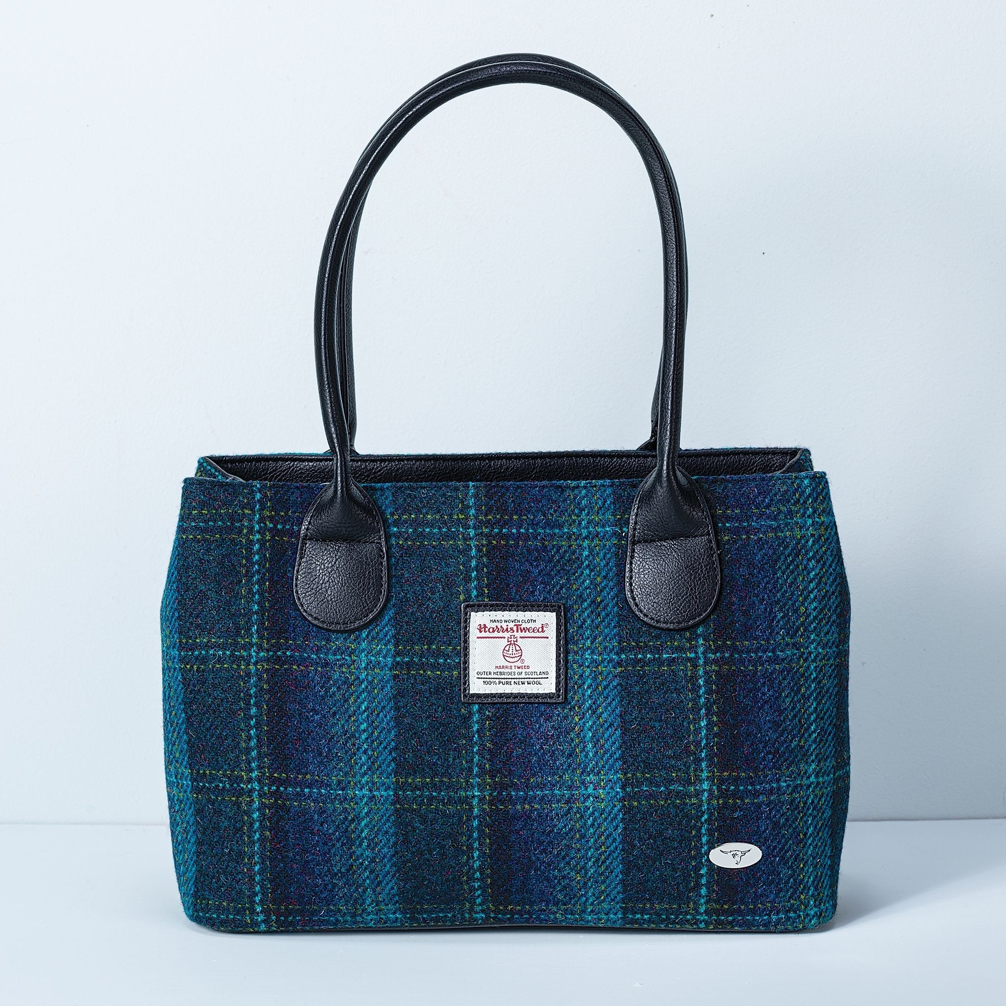 Teal Plaid Harris Tweed Tote