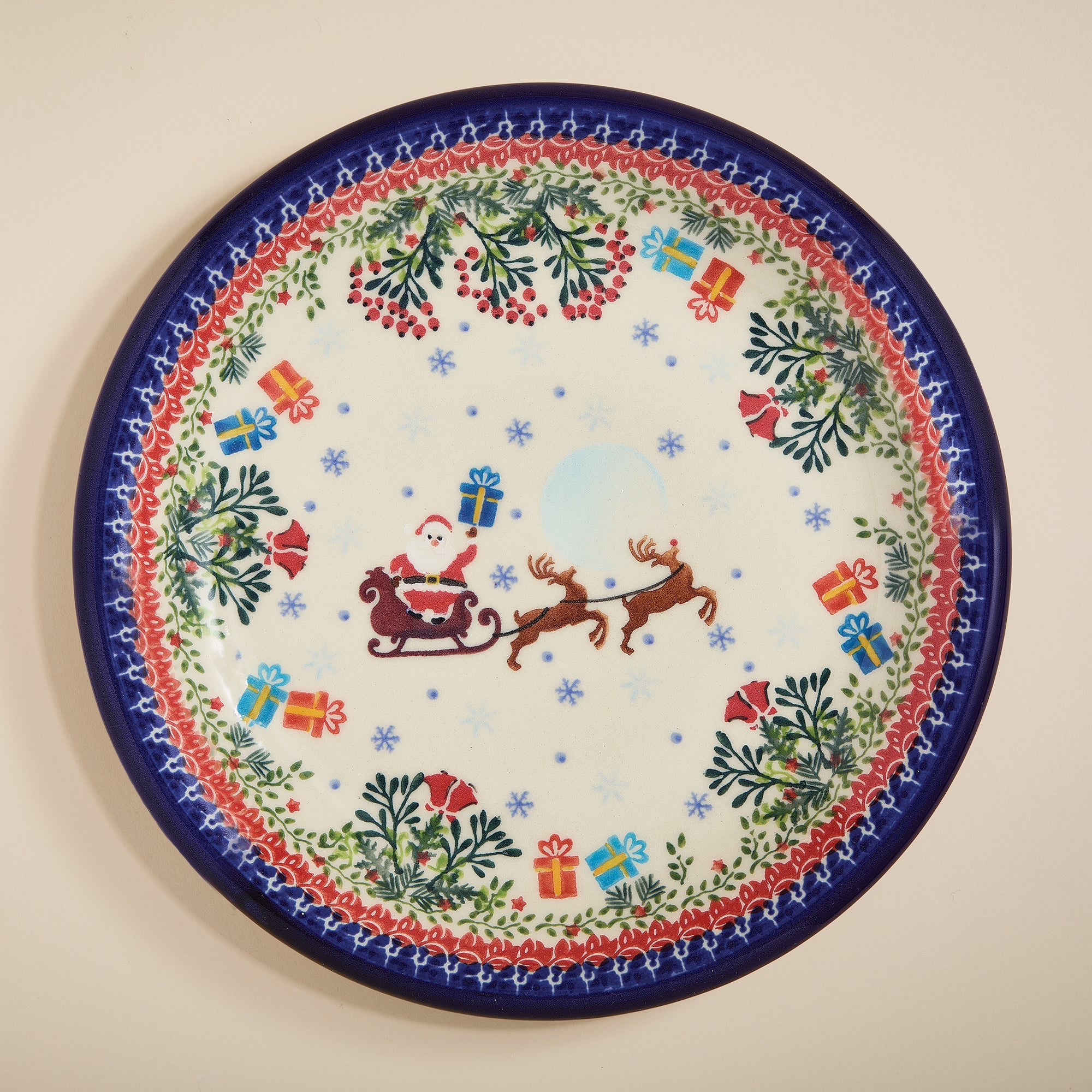 Polish Pottery Dashing All The Way Dinner Plate (Preorder)