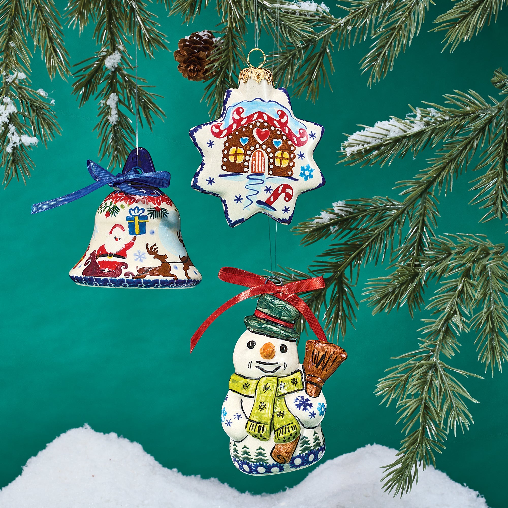 Polish Pottery Dashing All The Way Bell Ornament (Preorder)