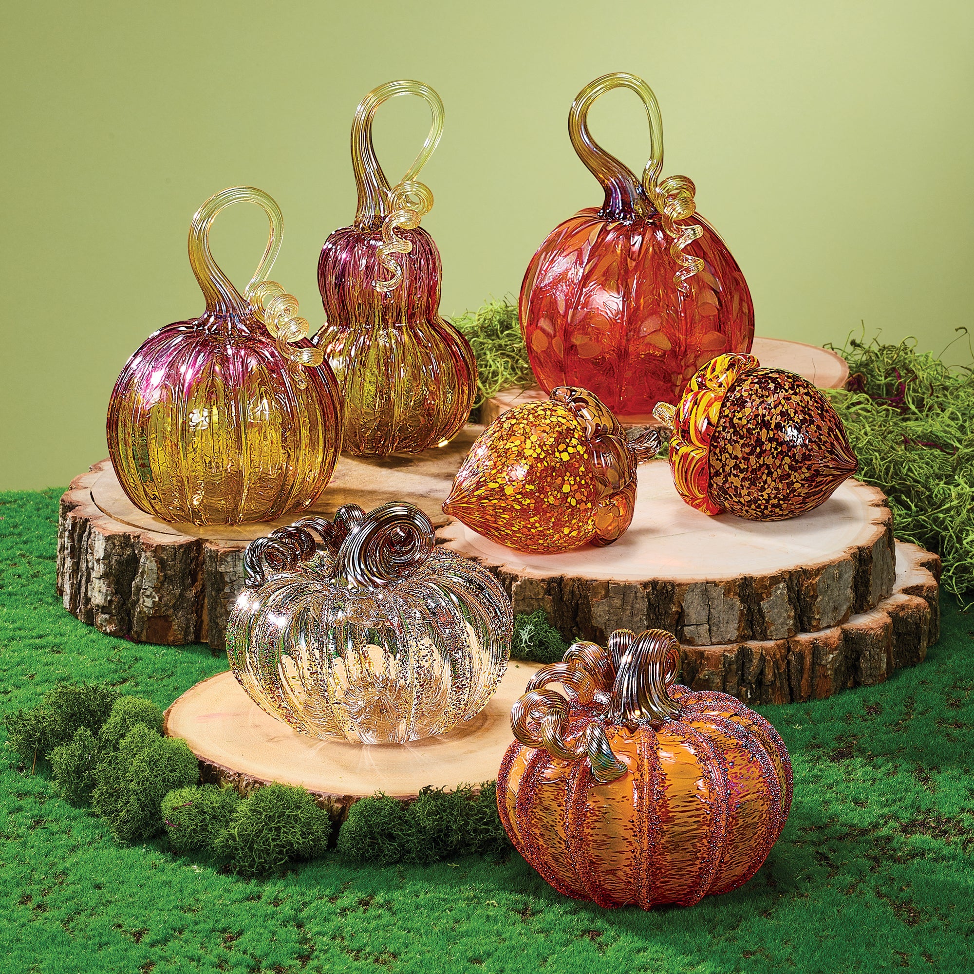 Hand-Blown Glass Orange Iridescent Pumpkin