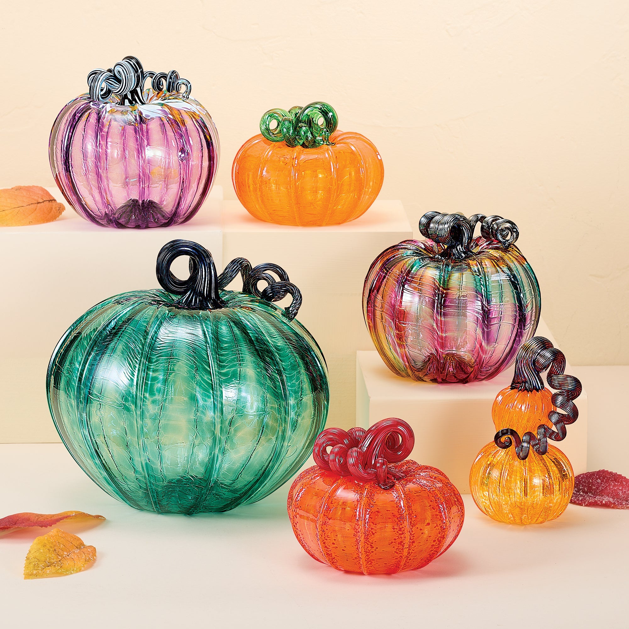 Hand-Blown Glass Cinammon Orange Pumpkin