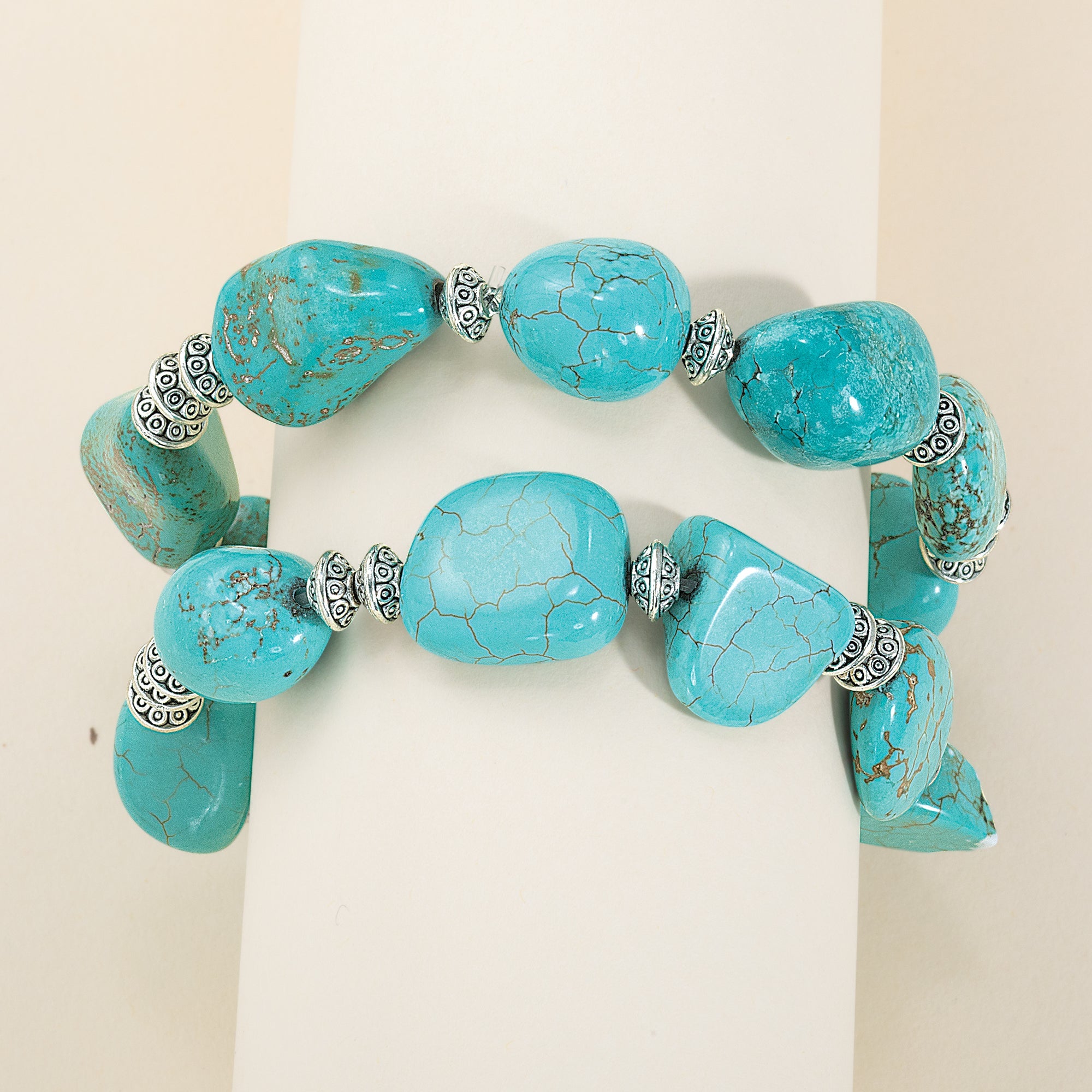 Magnesite Turquoise Stretch Bracelets Set of 2