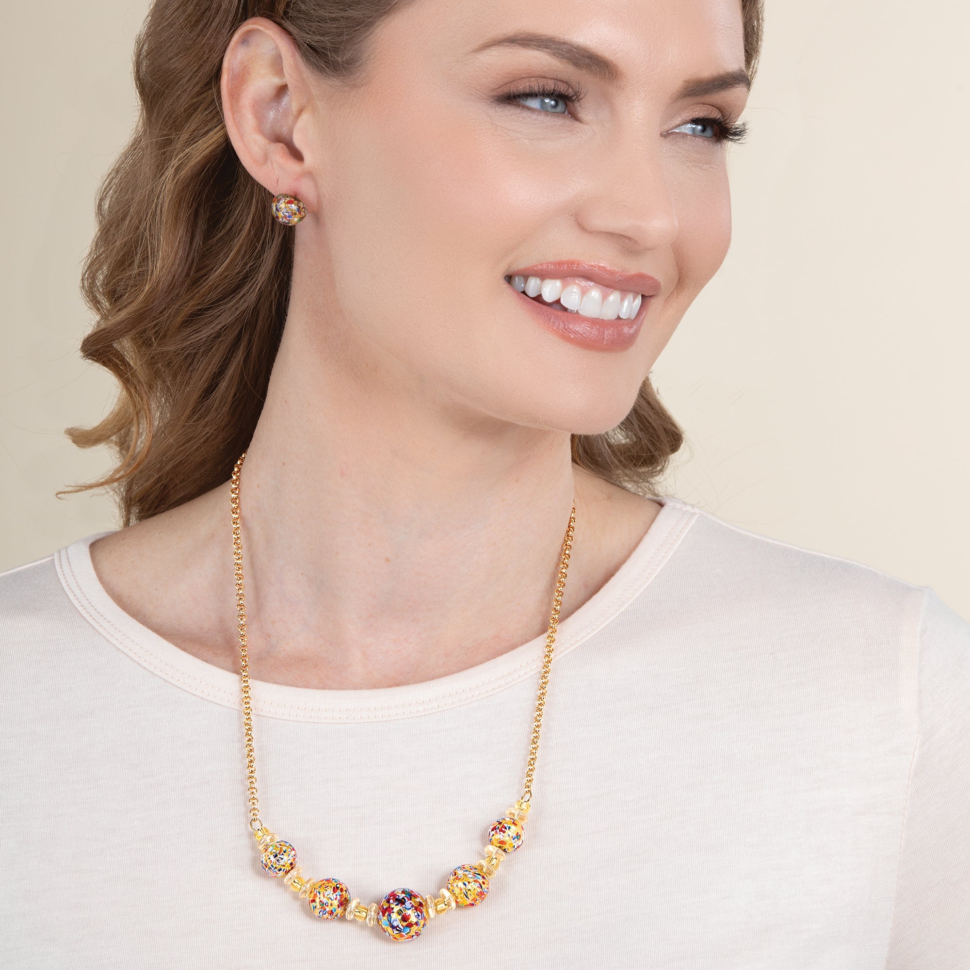 Murano Glass Speckled Beads Chain Necklace