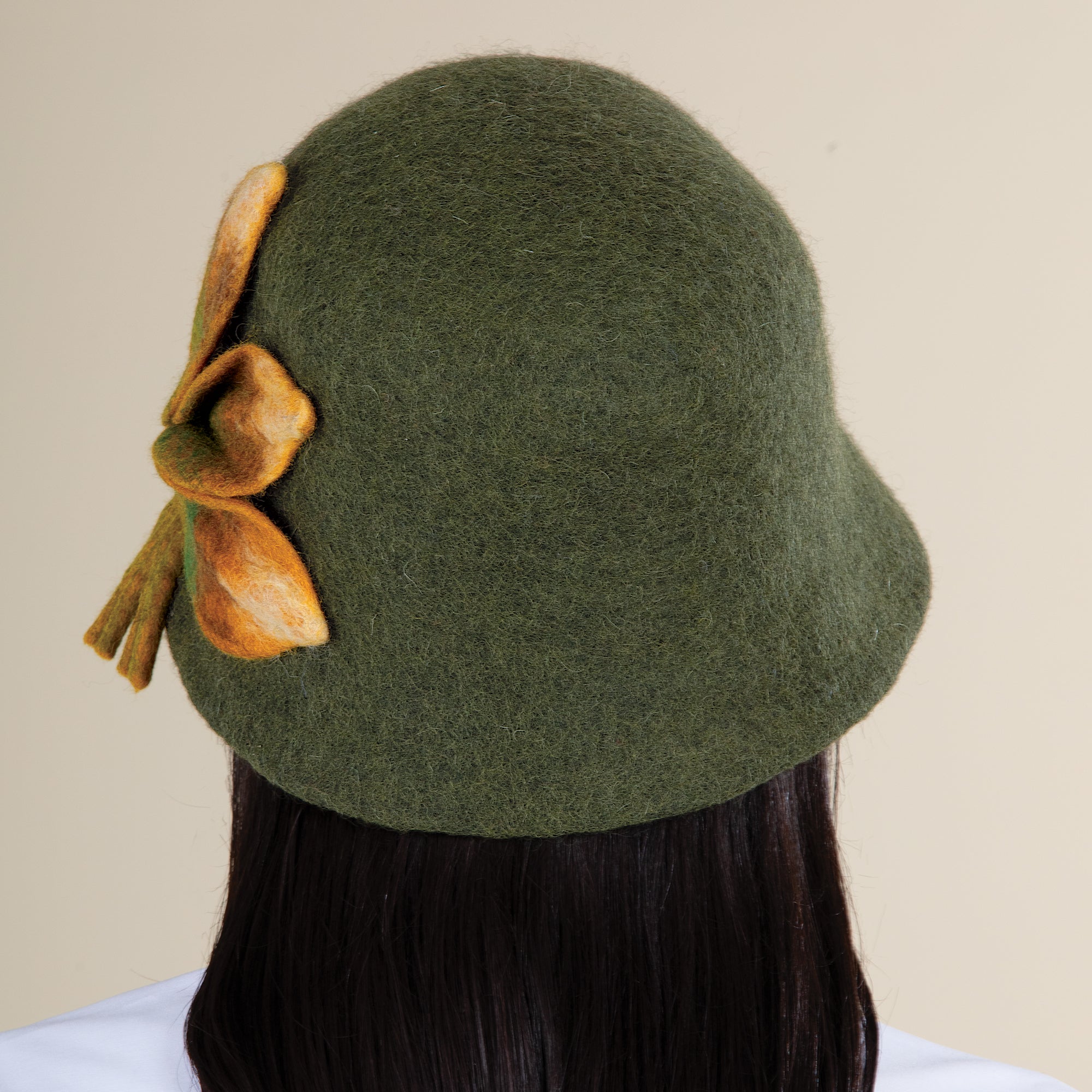 Evie Leaf Design Green Wool Cloche (Preorder)