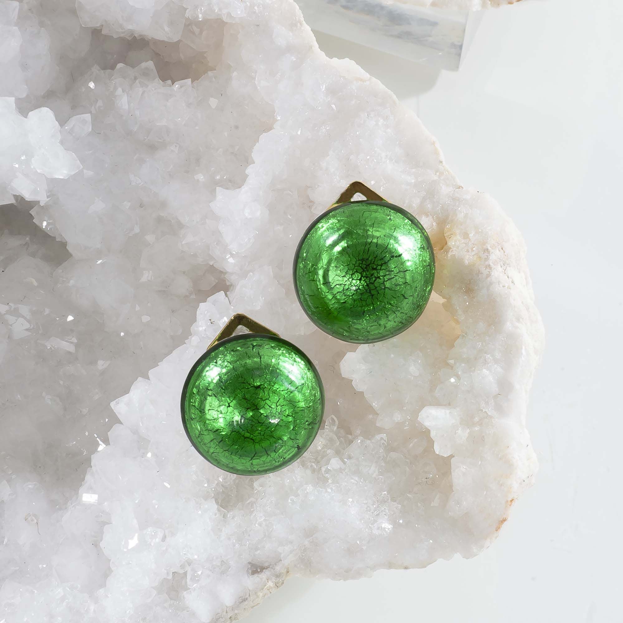 Murano Glass Green Clip On Button Earrings (Preorder)