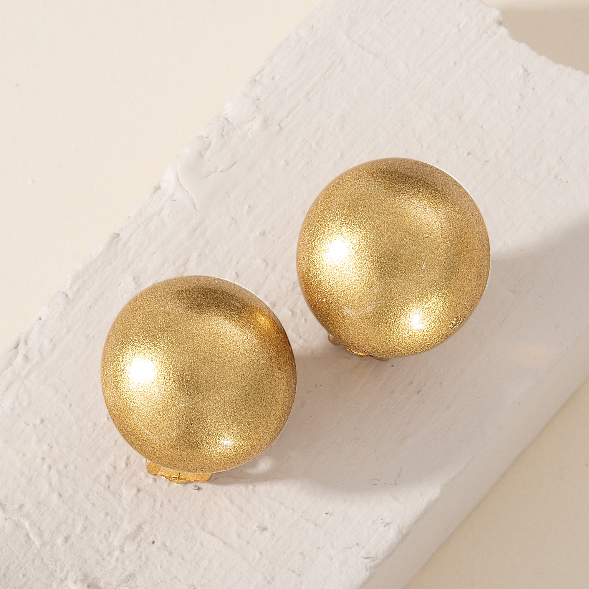 Murano Glass Matte Gold Clip-On Button Earrings