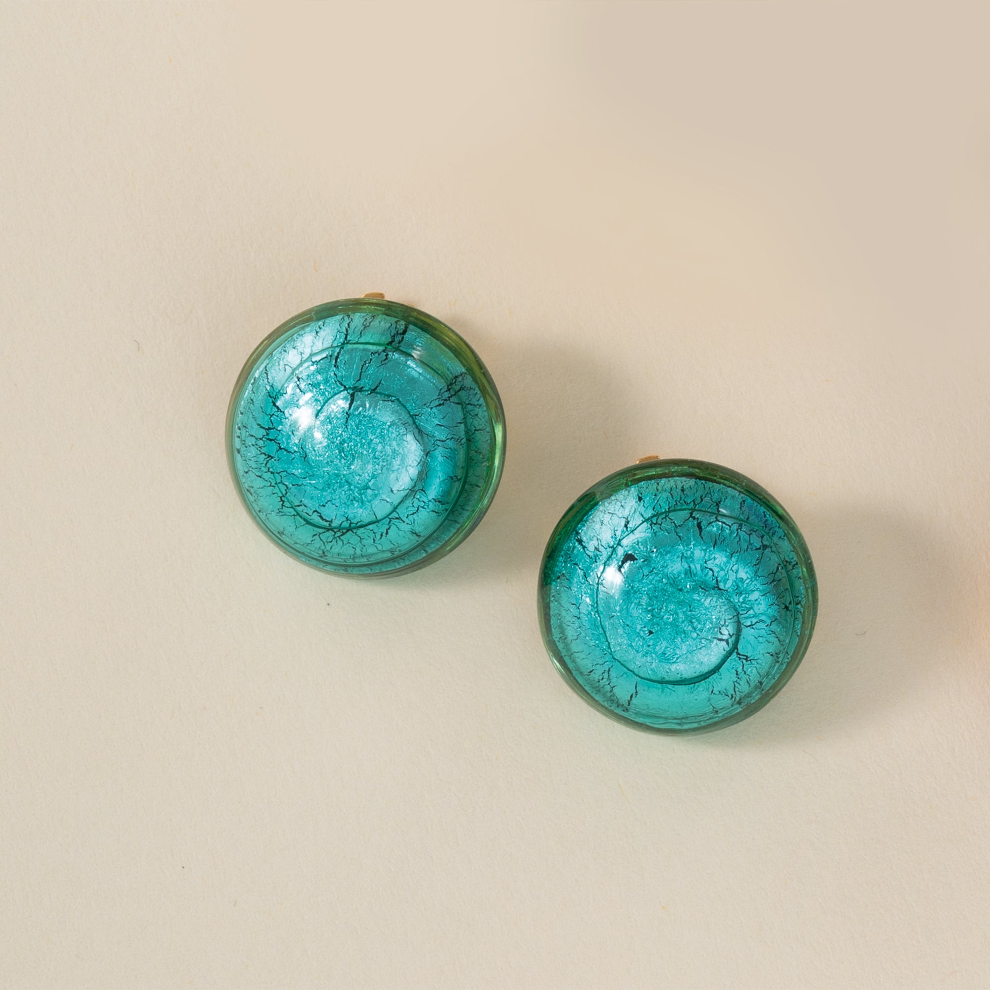 Murano Glass Teal Clip-On Button Earrings