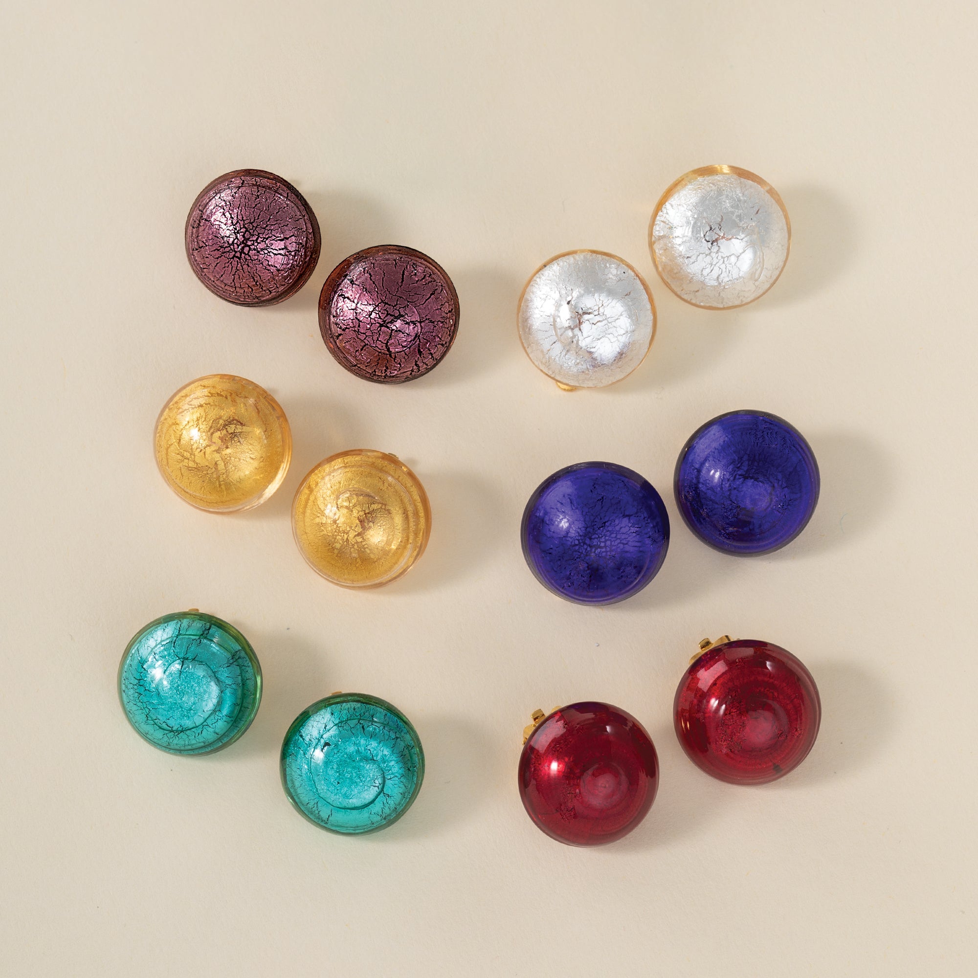 Murano Glass Matte Gold Clip-On Button Earrings