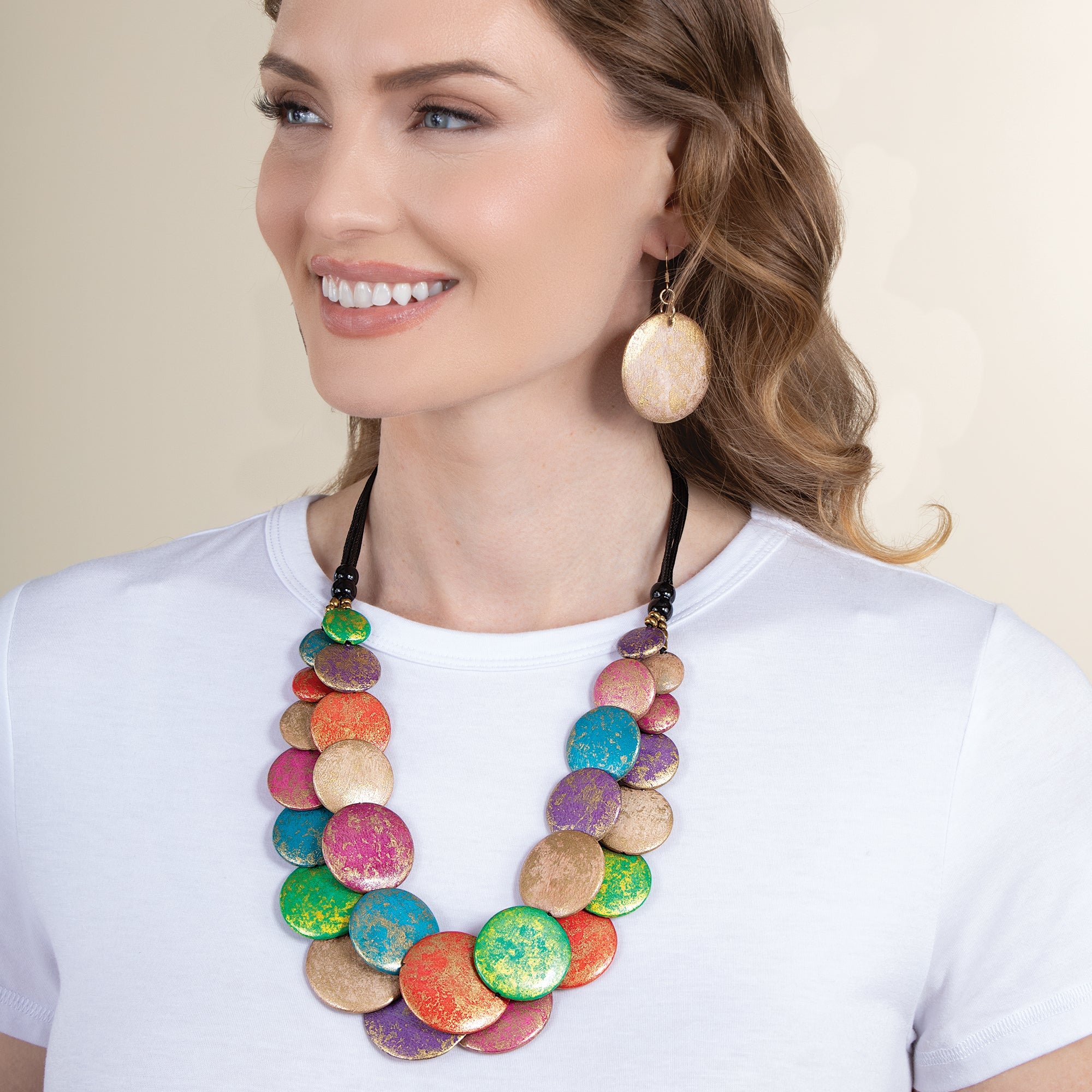Rainbow Bubbles Wood Necklace & Earrings Set