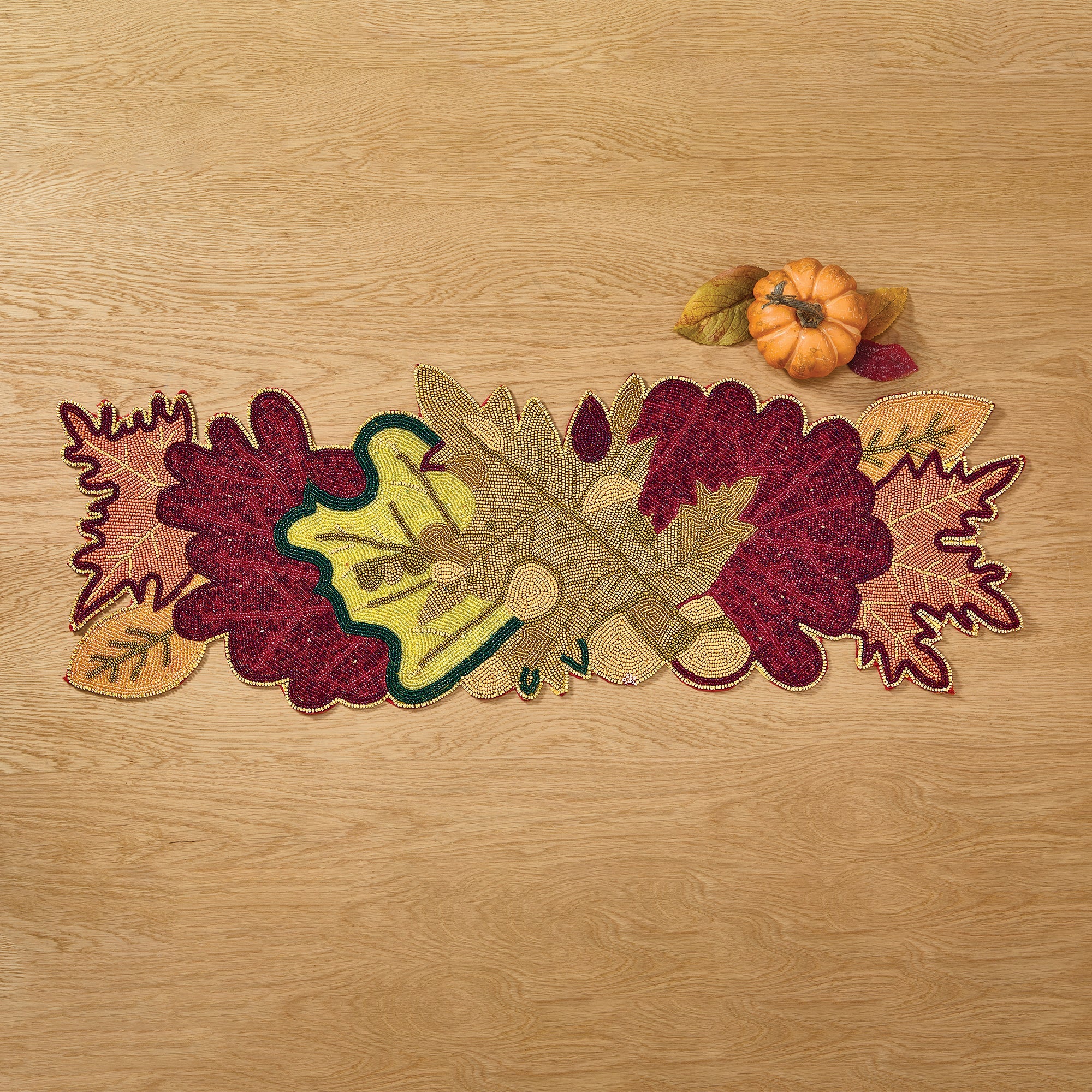 Hand-Beaded Crisp Leaves Table Runner
