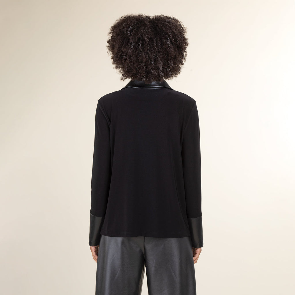 Mixed Materials Vegan Leather Zip Front Jacket