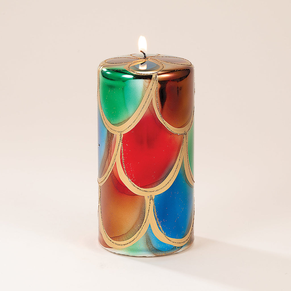 Tall Scalloped Metallic Pillar Candle