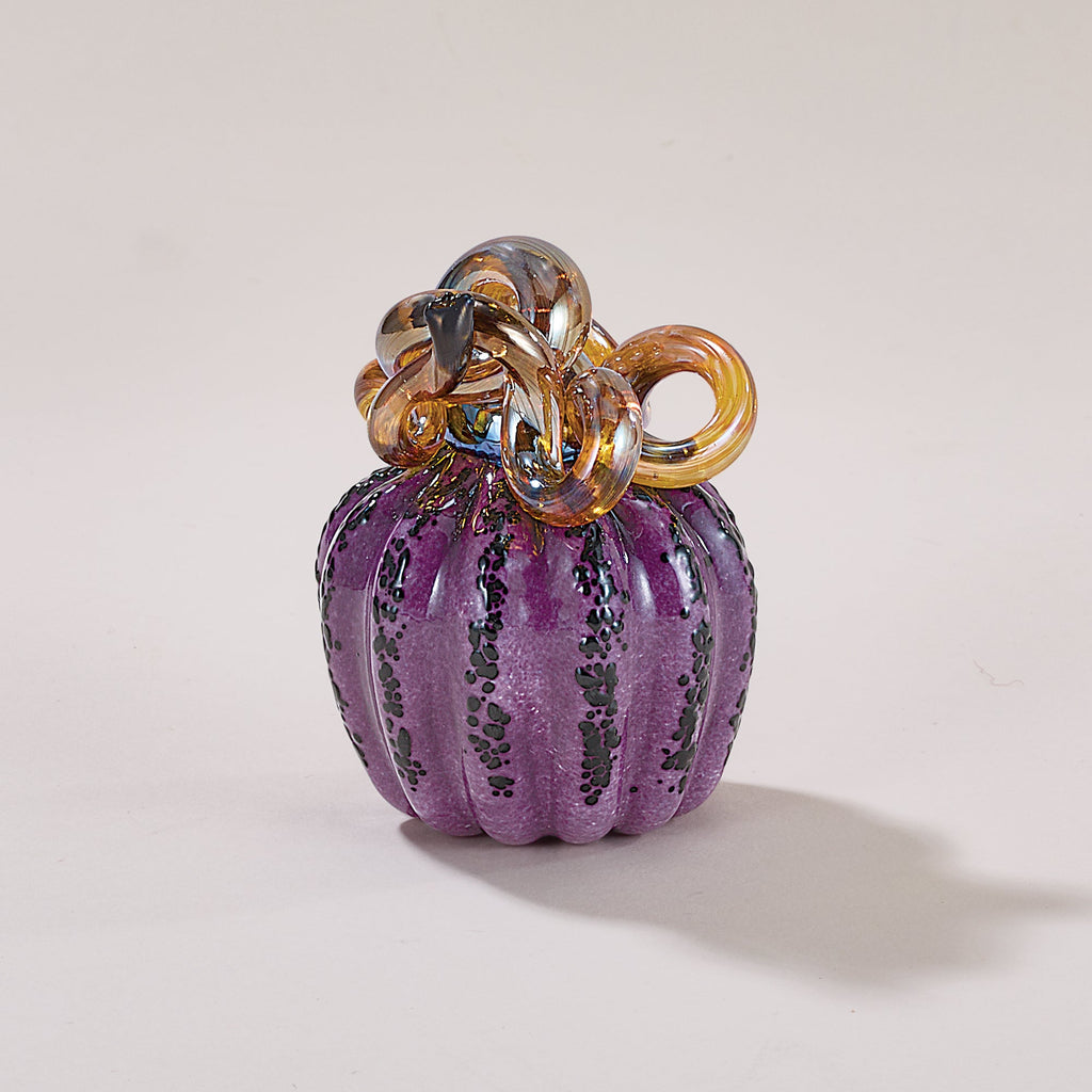 Hand-Blown Glass Petite Striped Plum Pumpkin