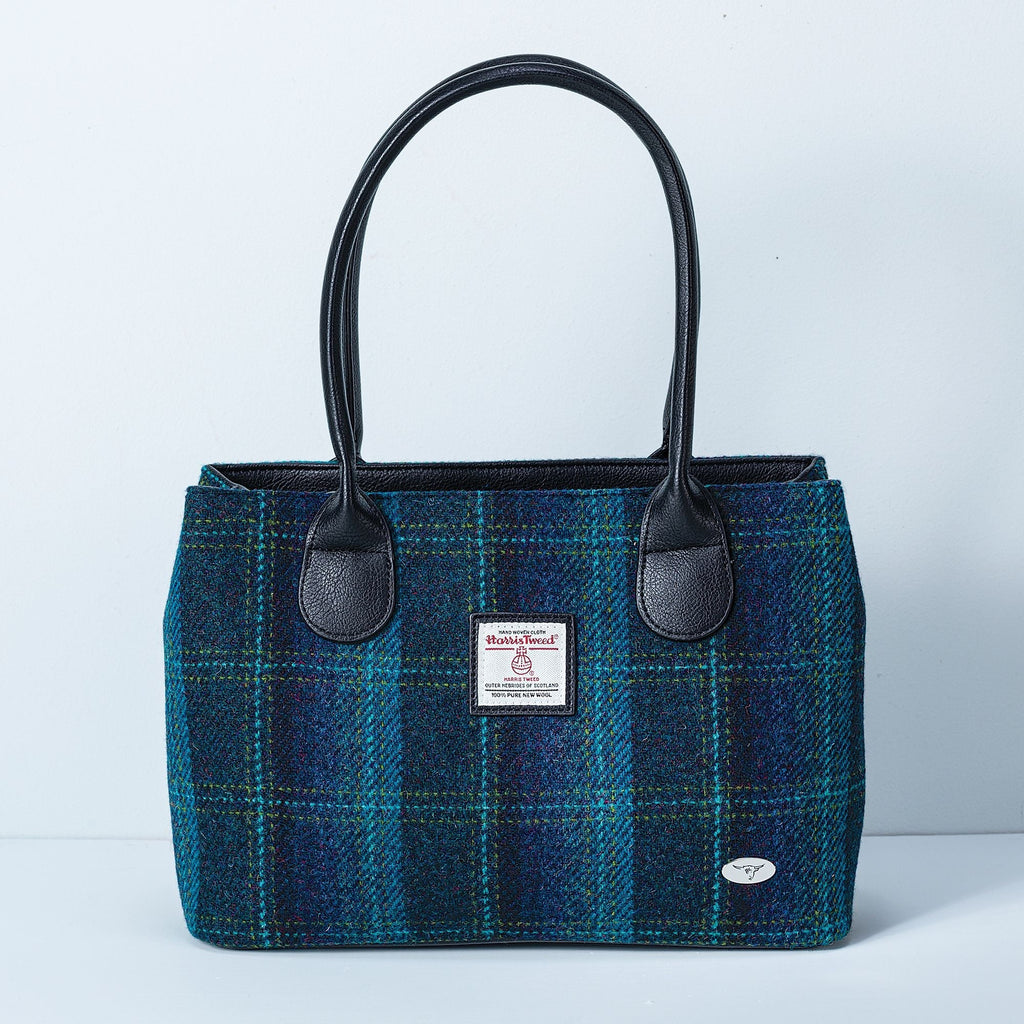 Teal Plaid Harris Tweed Tote