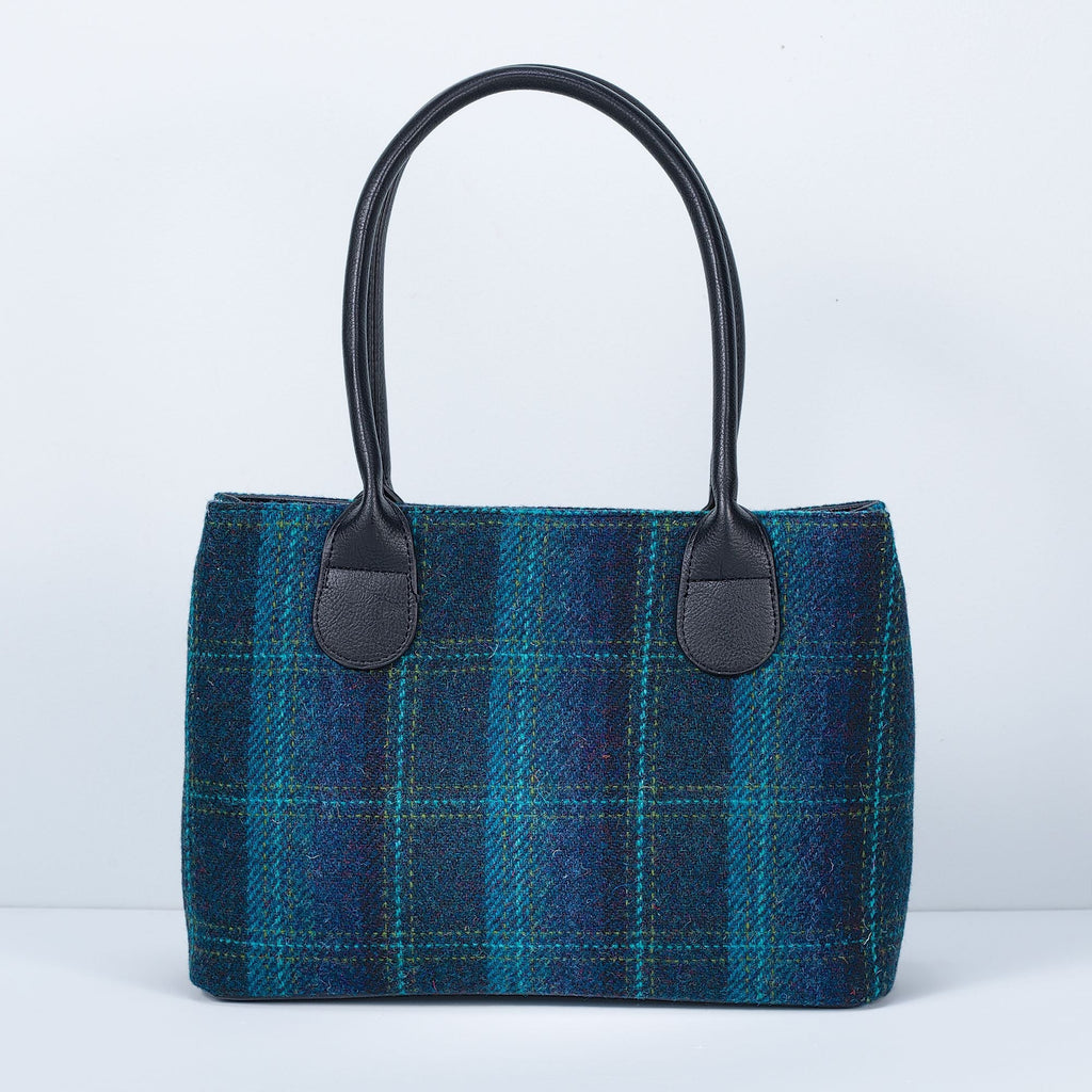 Teal Plaid Harris Tweed Tote