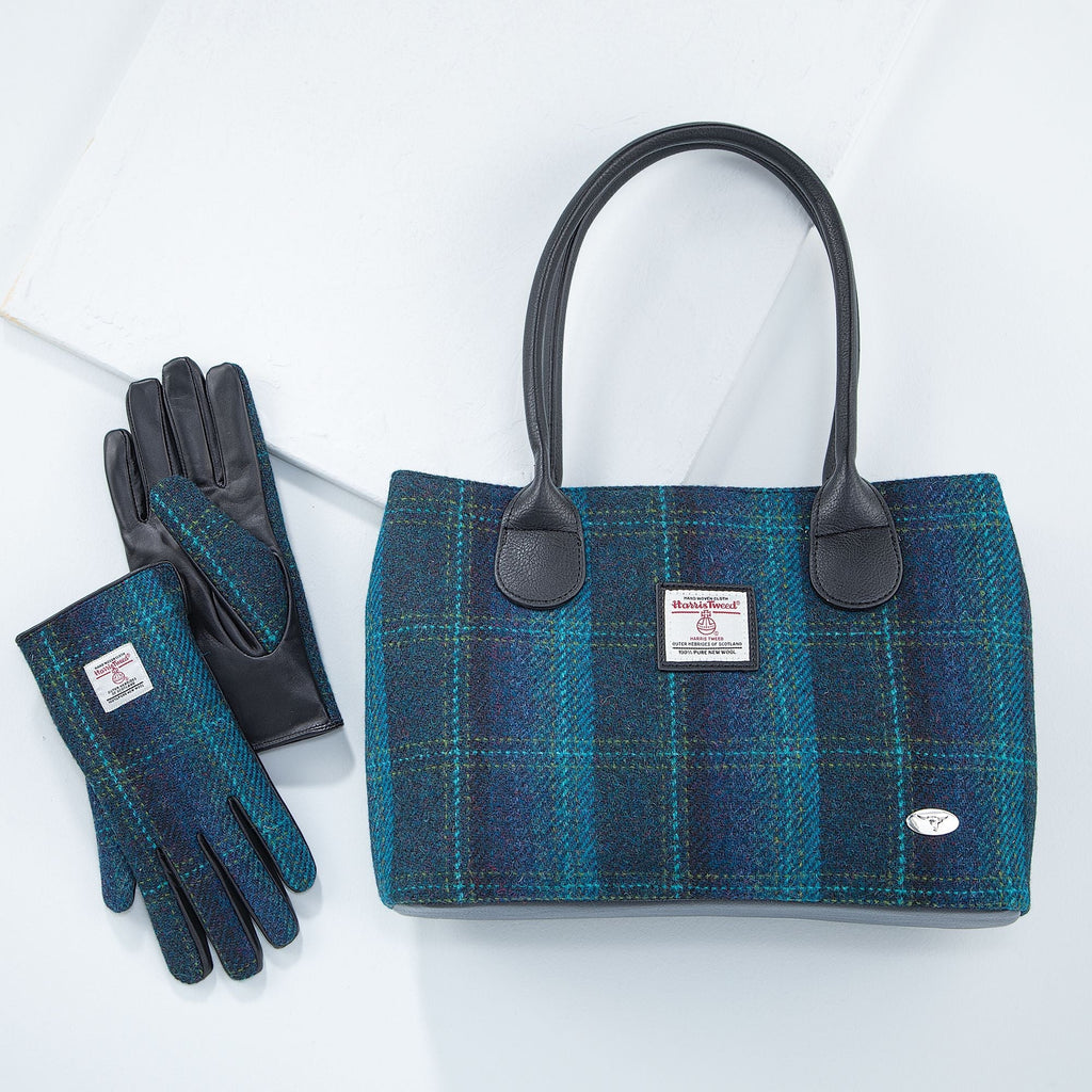 Teal Plaid Harris Tweed Tote