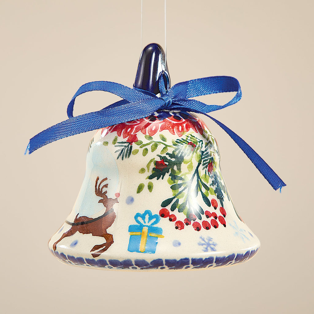 Polish Pottery Dashing All The Way Bell Ornament (Preorder)
