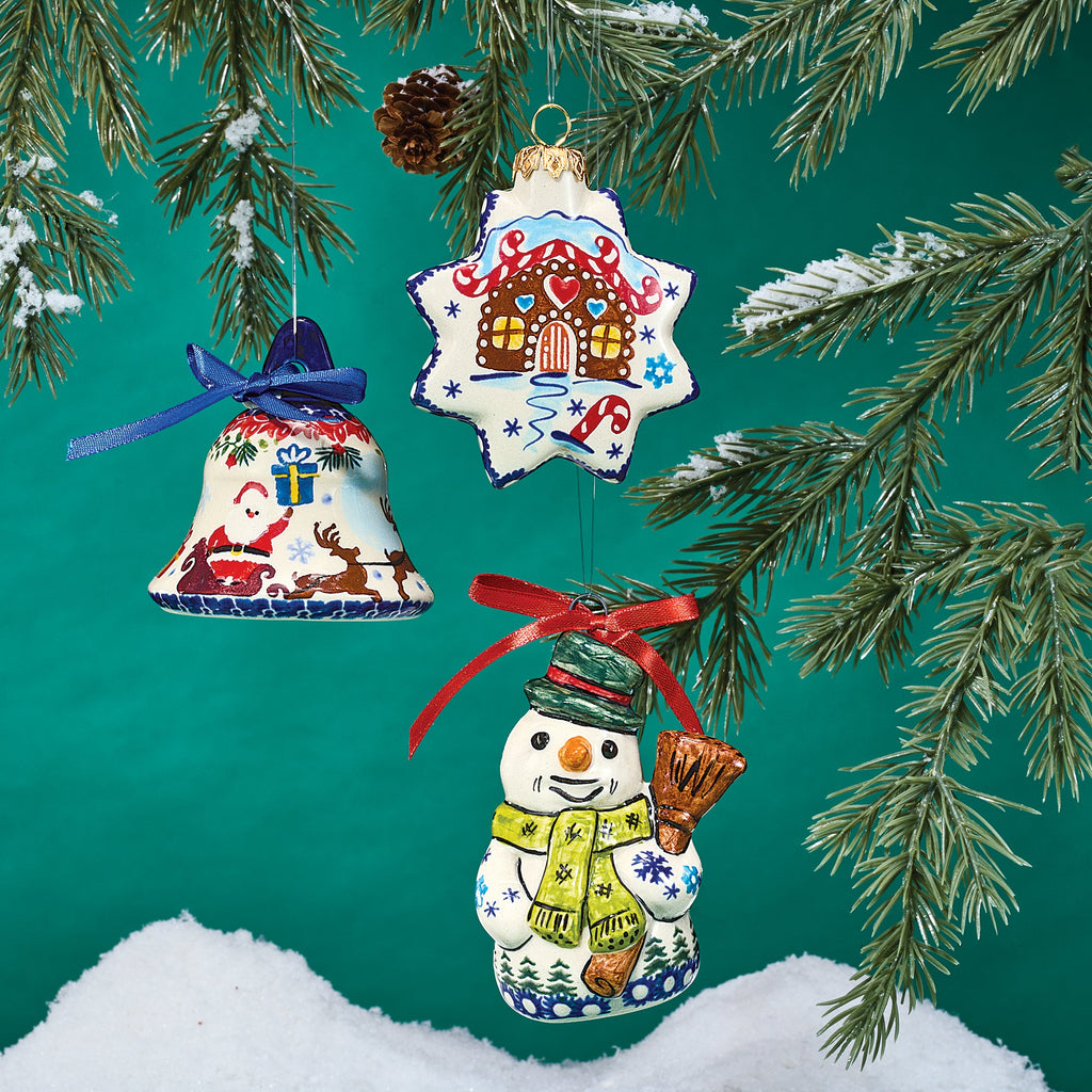 Polish Pottery Dashing All The Way Bell Ornament (Preorder)