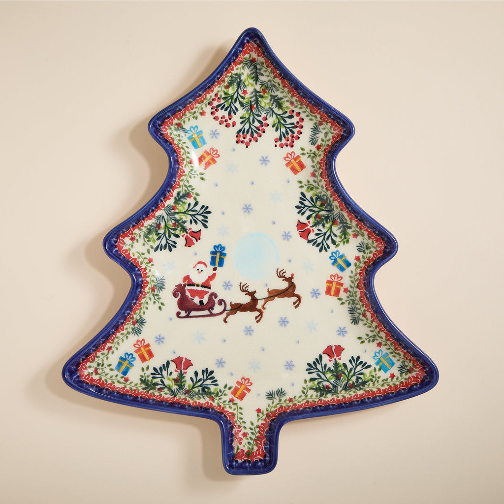 Polish Pottery Dashing All The Way Tree Platter (Preorder)