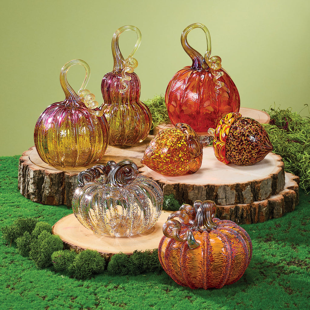 Hand-Blown Glass Orange Iridescent Pumpkin