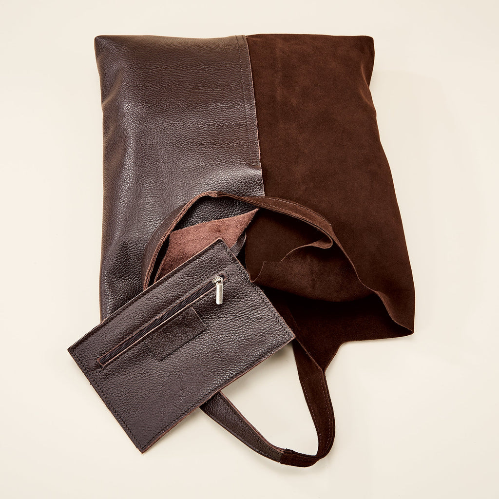 Faenza Espresso Italian Leather & Suede Tote