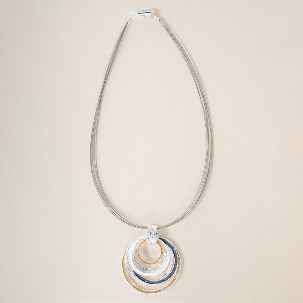 Tricolor Enamel Circles Pendant Necklace