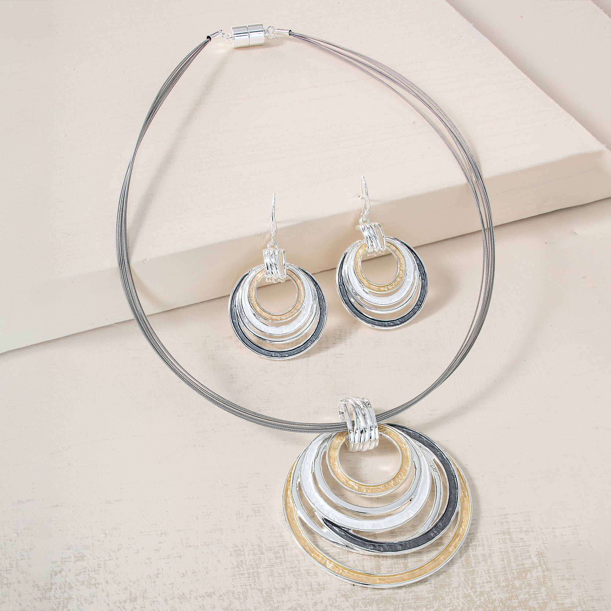 Tricolor Enamel Circles Pendant Necklace