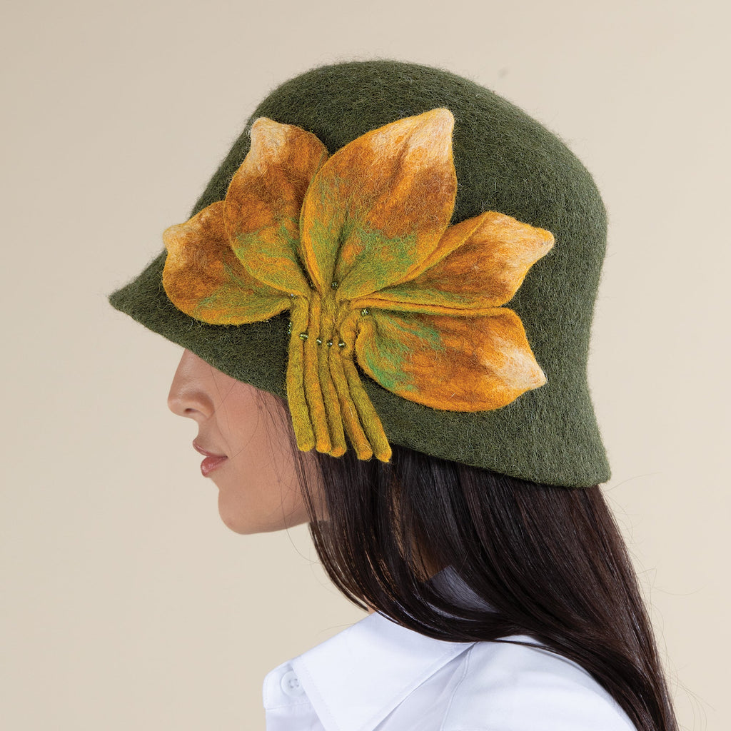 Evie Leaf Design Green Wool Cloche (Preorder)