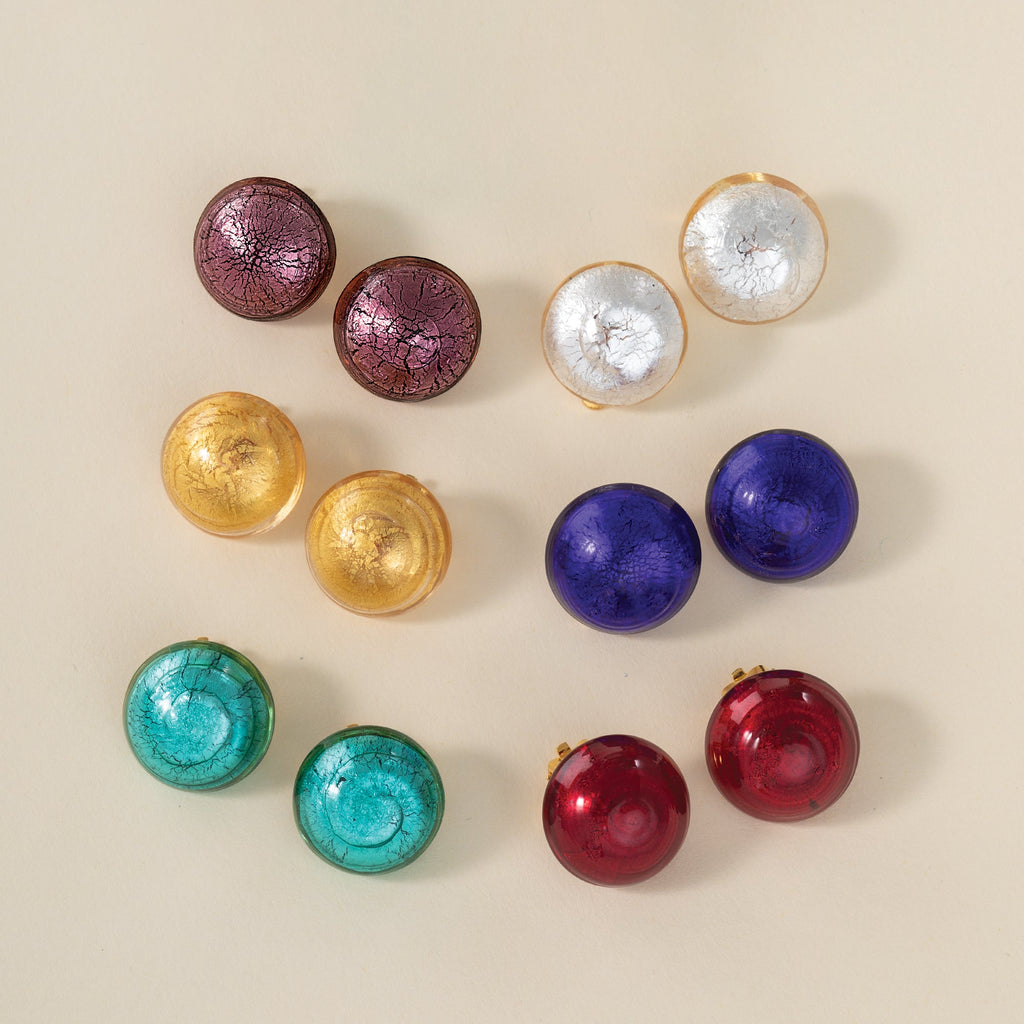 Murano Glass Matte Gold Clip-On Button Earrings