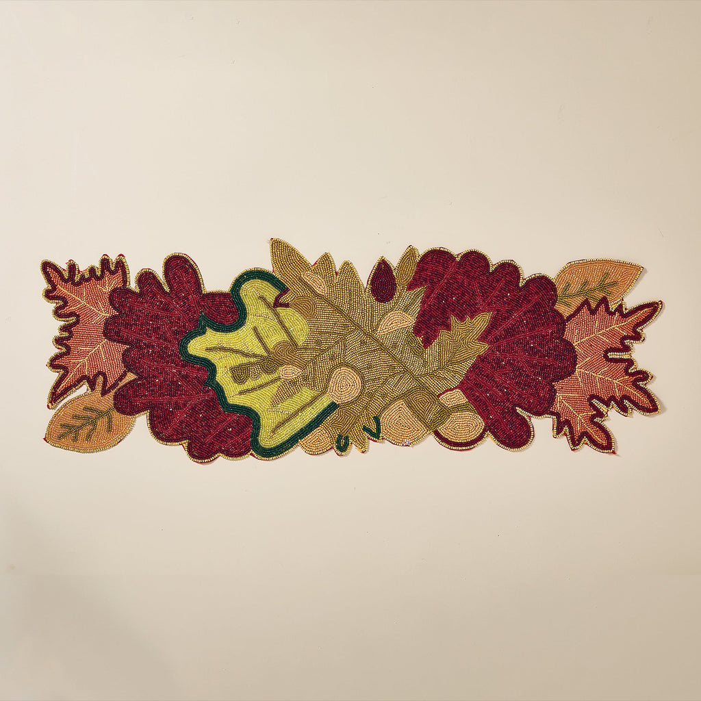 Hand-Beaded Crisp Leaves Table Runner